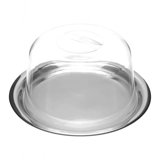 Queijeira Aço Inox Com Tampa 16cm de Acrílico Prato 21cm